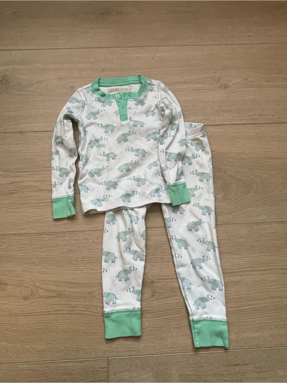 The Beaufort Bonnet Company Kids White Pajama Set with Mint Green Elephant Print